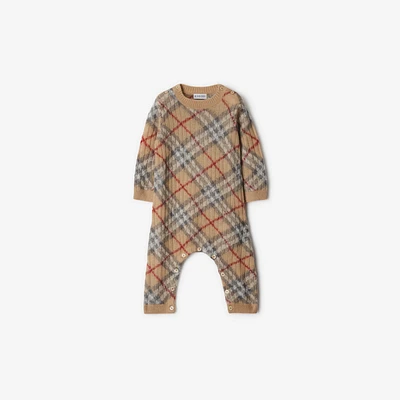 Check Alpaca Wool Silk Blend Jumpsuit in Pale stone - Children | Burberry® Official