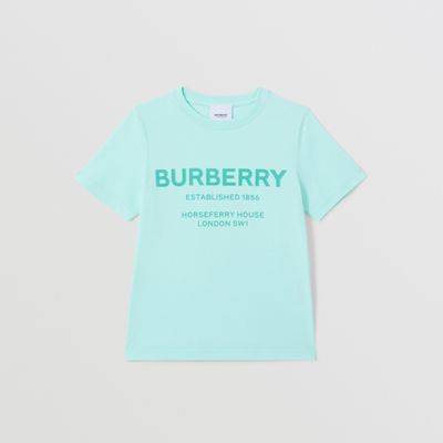 Horseferry Print Cotton T-shirt Light Aqua Blue | Burberry® Official