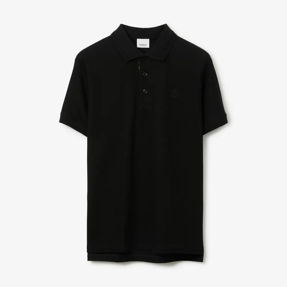 Monogram Motif Cotton Piqué Polo Shirt Black - Men | Burberry® Official