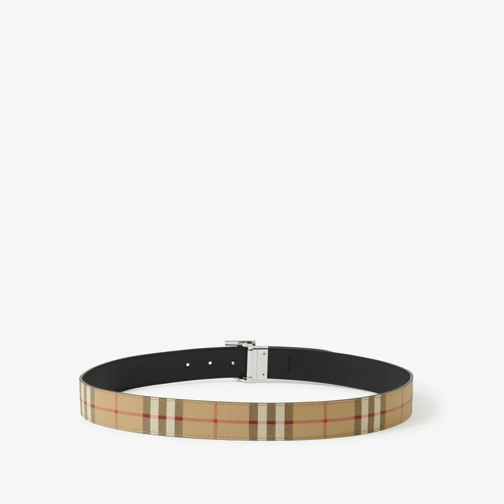 Burberry Men's Reversible Leather Check Belt In Charcoal