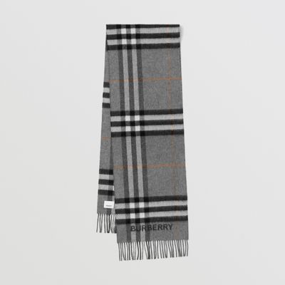 Contrast Check Cashmere Scarf in Grey/charcoal | Burberry® Official