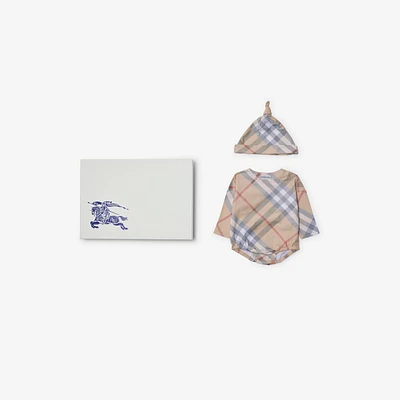Check Cotton Two-piece Baby Gift Set in Pale stone - Children | Burberry® Official