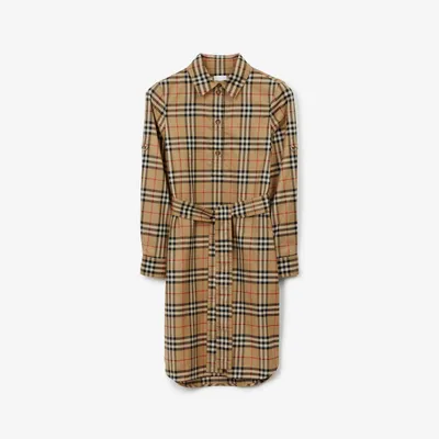 Check Cotton Shirt Dress in Archive beige - Women | Burberry® Official