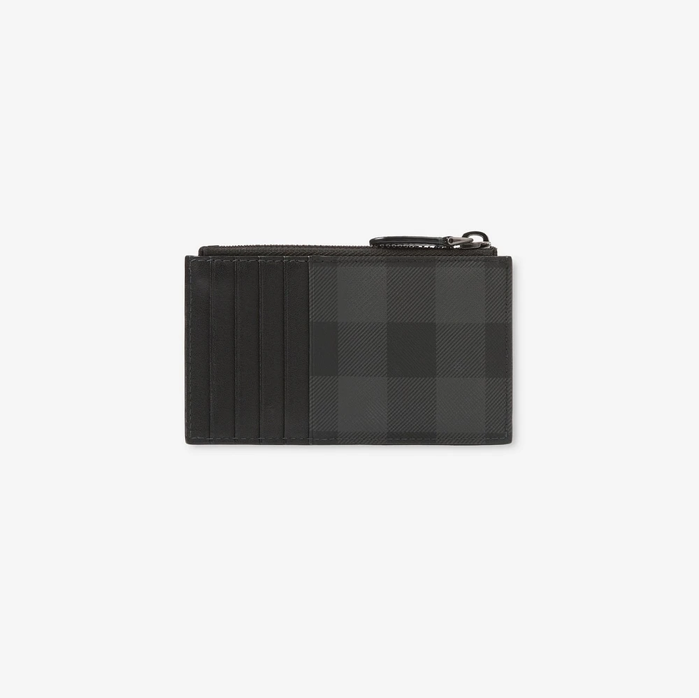 Check Zip Card Case in Charcoal - Men, Canvas | Burberry® Official