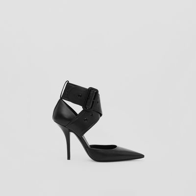 Buckled Strap Leather Point-toe Pumps Black - Women | Burberry® Official