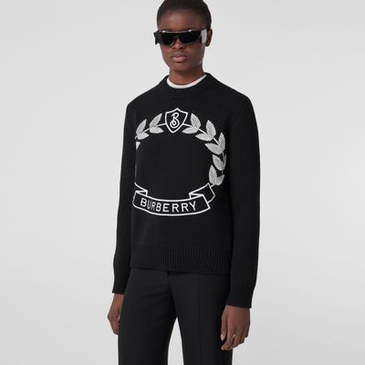 Oak Leaf Crest Wool Cashmere Sweater Black - Women | Burberry® Official