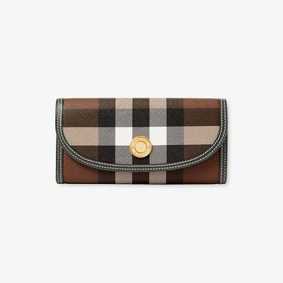 Check and Leather Continental Wallet in Dark birch brown - Women | Burberry® Official