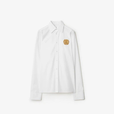 Regular Fit B Crest Cotton Shirt in Optic white - Women | Burberry® Official