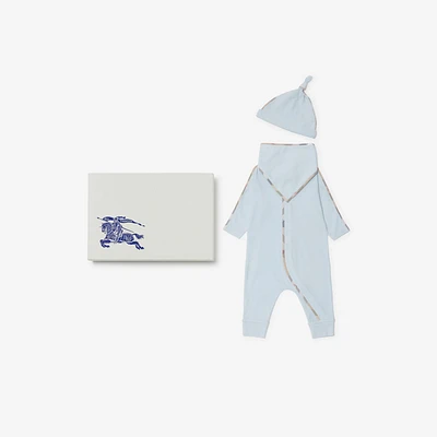 Stretch Cotton Three-piece Baby Gift Set in Bright sky blue - Children | Burberry® Official