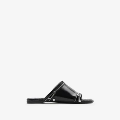 Leather Peep Slides in Black - Women | Burberry® Official