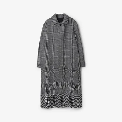 Long Warped Houndstooth Silk Blend Car Coat in Monochrome - Women, Cotton | Burberry® Official