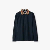 Long-sleeve Check Collar Cotton Polo Shirt in Smoked navy - Men | Burberry® Official