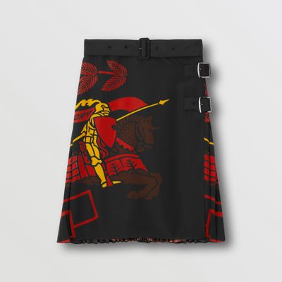 Equestrian Knight Design Print Belted Kilt Bright Red - Women | Burberry® Official