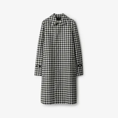 Long Houndstooth Car Coat in Black - Women, Technical | Burberry® Official