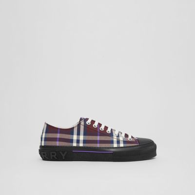 Check Cotton Sneakers Deep Maroon - Men | Burberry® Official