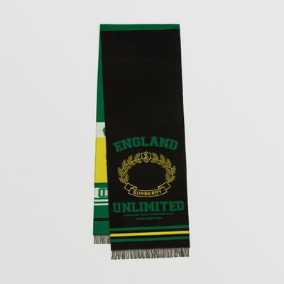 Oak Leaf Crest Wool Silk Jacquard Scarf in Green Black | Burberry® Official