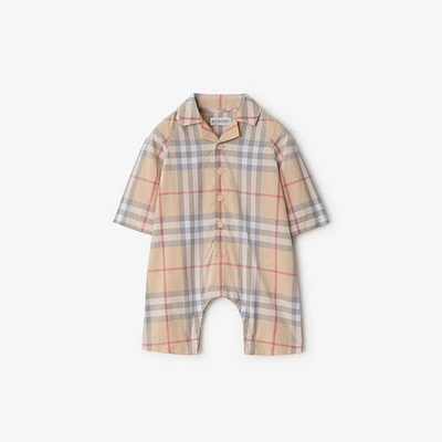 Check Cotton Jumpsuit in Pale stone - Children | Burberry® Official