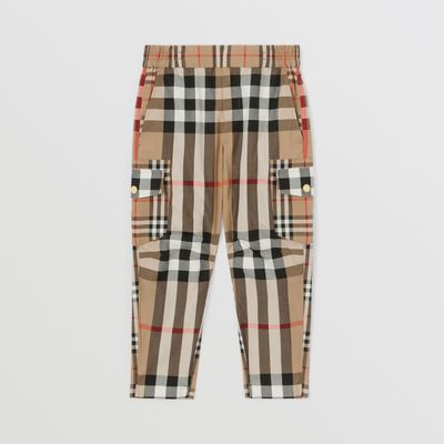 Contrast Check Cotton Cargo Trousers Archive Beige | Burberry® Official