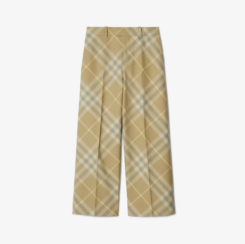 Cropped Check Wool Tailored Trousers in Flax - Women | Burberry® Official