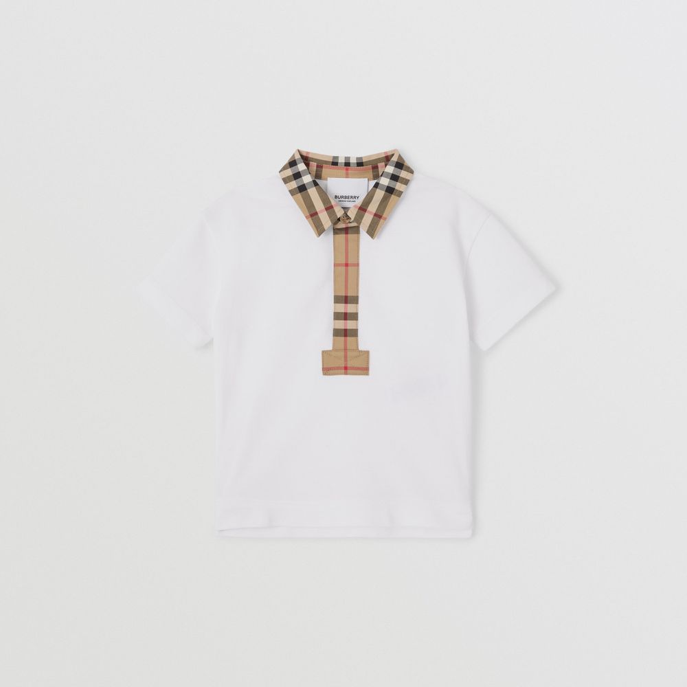 Vintage Check Trim Cotton Piqué Polo Shirt White - Children | Burberry® Official