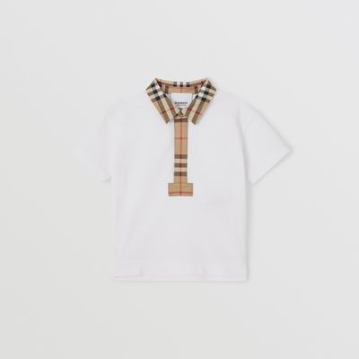 Vintage Check Trim Cotton Piqué Polo Shirt White - Children | Burberry® Official