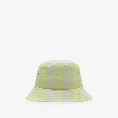 Check Cotton Blend Bucket Hat in Vivid lime - Children | Burberry® Official