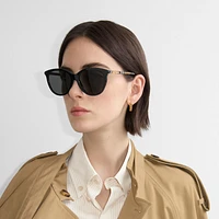 Tubular Check Round Sunglasses​ in Black - Women | Burberry® Official