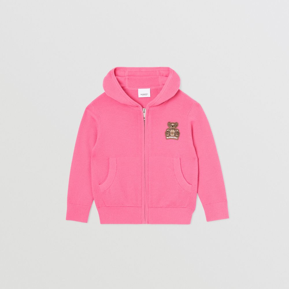 Thomas Bear Appliqué Cashmere Hooded Top Bubblegum Pink | Burberry