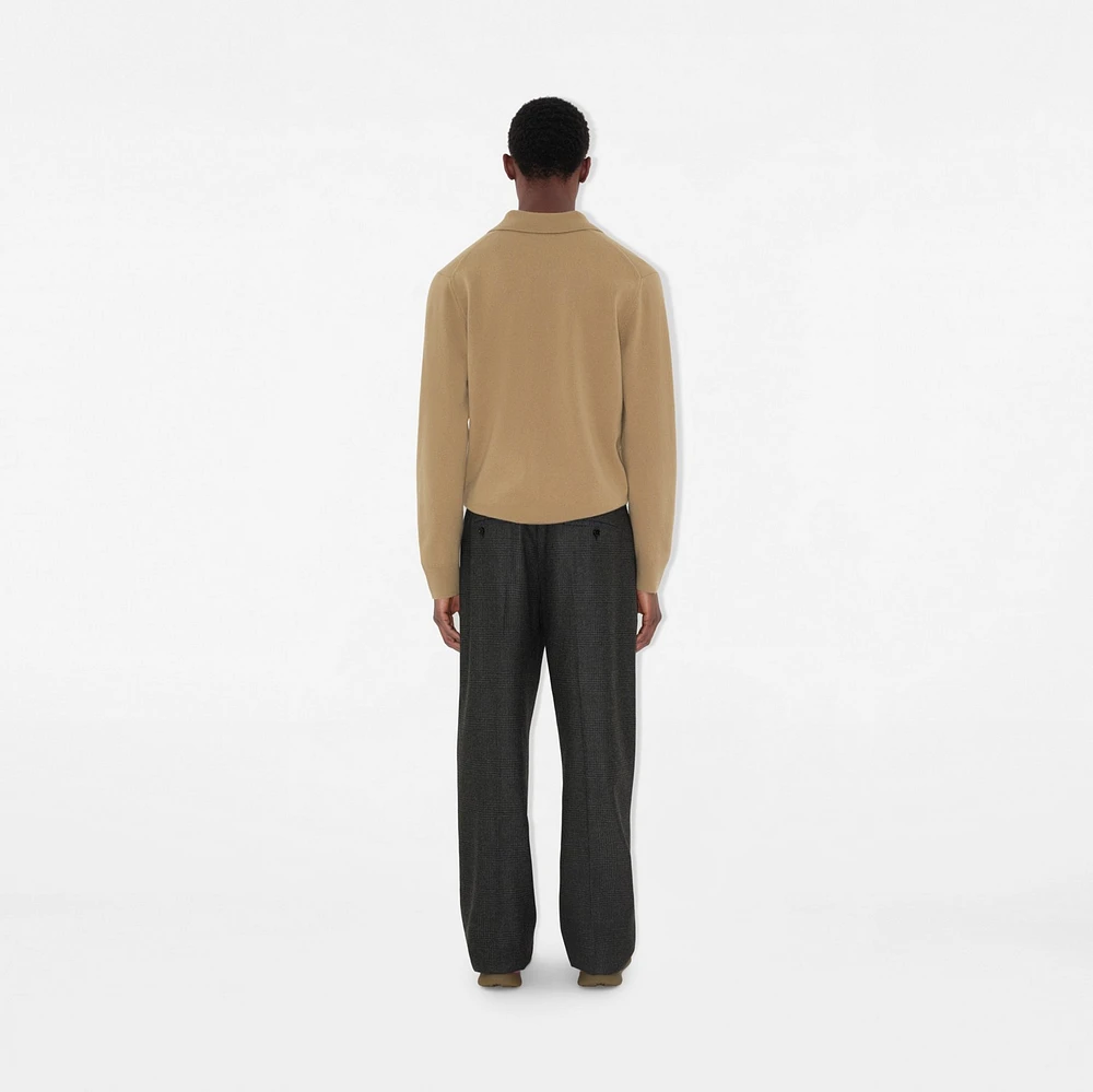 Long-sleeve Cashmere Blend Polo Shirt in Flax beige - Men | Burberry® Official