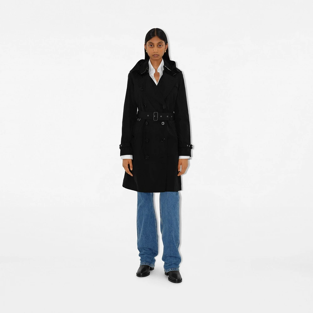Mid-length Taffeta Kensington Trench Coat in Black - Women, Nylon | Burberry® Official