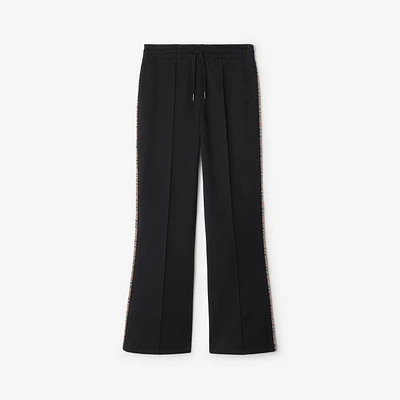 Check Trim Cotton Blend Track Pants in Black - Women | Burberry® Official