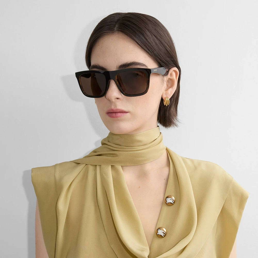 Embossed Check Square Sunglasses in Tortoiseshell - Men | Burberry® Official