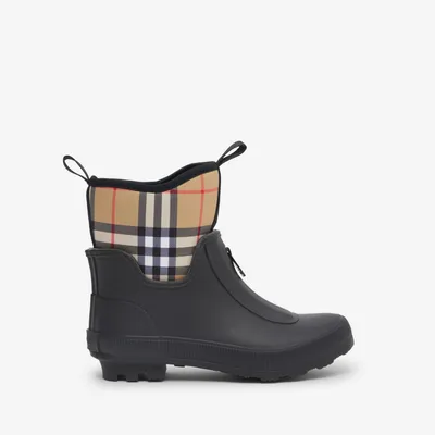 Vintage Check Neoprene and Rubber Rain Boots in Black