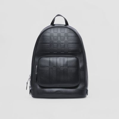 Embossed Check Leather Backpack in Black | Burberry® Official