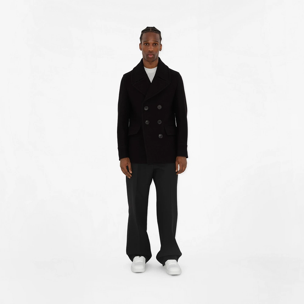 Wool Blend Pea Coat in Black - Men | Burberry® Official