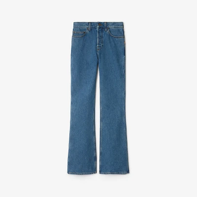 High Rise Bootcut Jeans in Mid blue - Women, Cotton | Burberry® Official