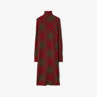 Check Wool Blend Dress in Loch - Women, Nylon | Burberry® Official