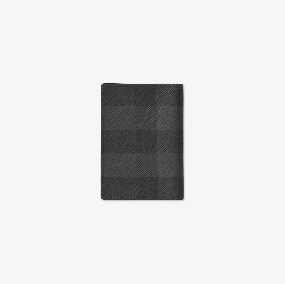 Check Folding Card Case in Charcoal - Men
