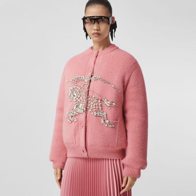 Crystal EKD Padded Wool Mohair Blend Cardigan Rosy Pink - Women | Burberry® Official