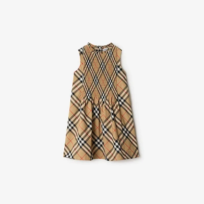 Check Cotton Poplin Dress in Sand | Burberry® Official