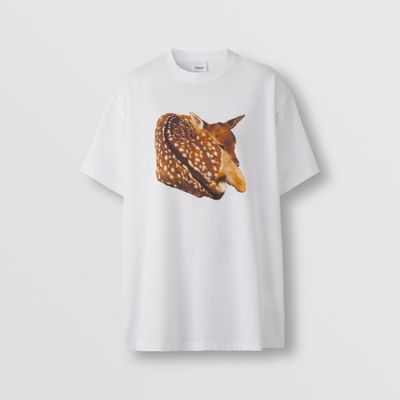 Deer Print Cotton Oversized T-shirt White - Women | Burberry® Official
