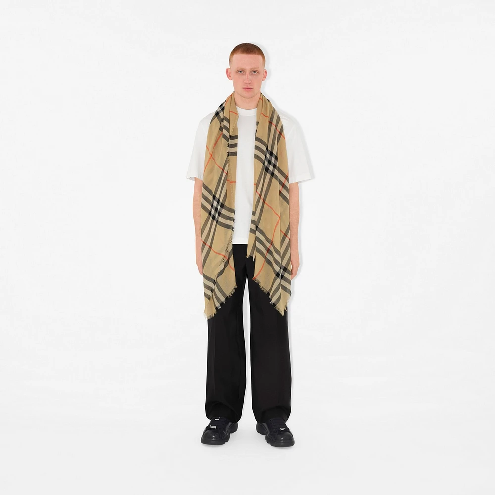 Check Wool Scarf in Sand | Burberry® Official
