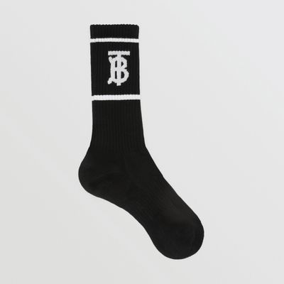 Monogram Motif Intarsia Cotton Blend Socks Black | Burberry® Official