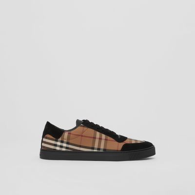 Vintage Check Cotton and Suede Sneakers Birch Brown - Men | Burberry® Official