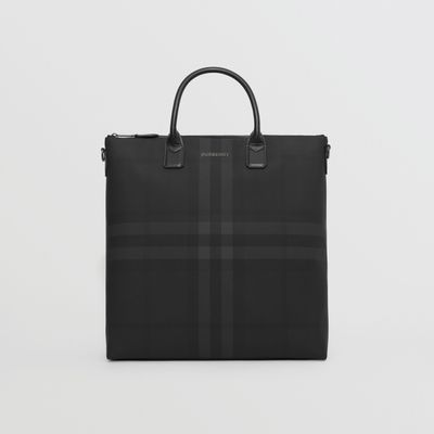Charcoal Check and Leather Tote - Men | Burberry® Official