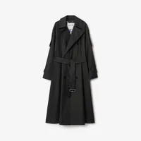 Long Gabardine Trench Coat in Onyx - Women, Cotton Gabardine | Burberry® Official