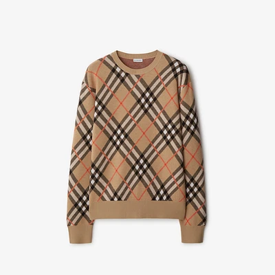 Check Wool Mohair Blend Sweater in Sand - Women, Nylon | Burberry® Official