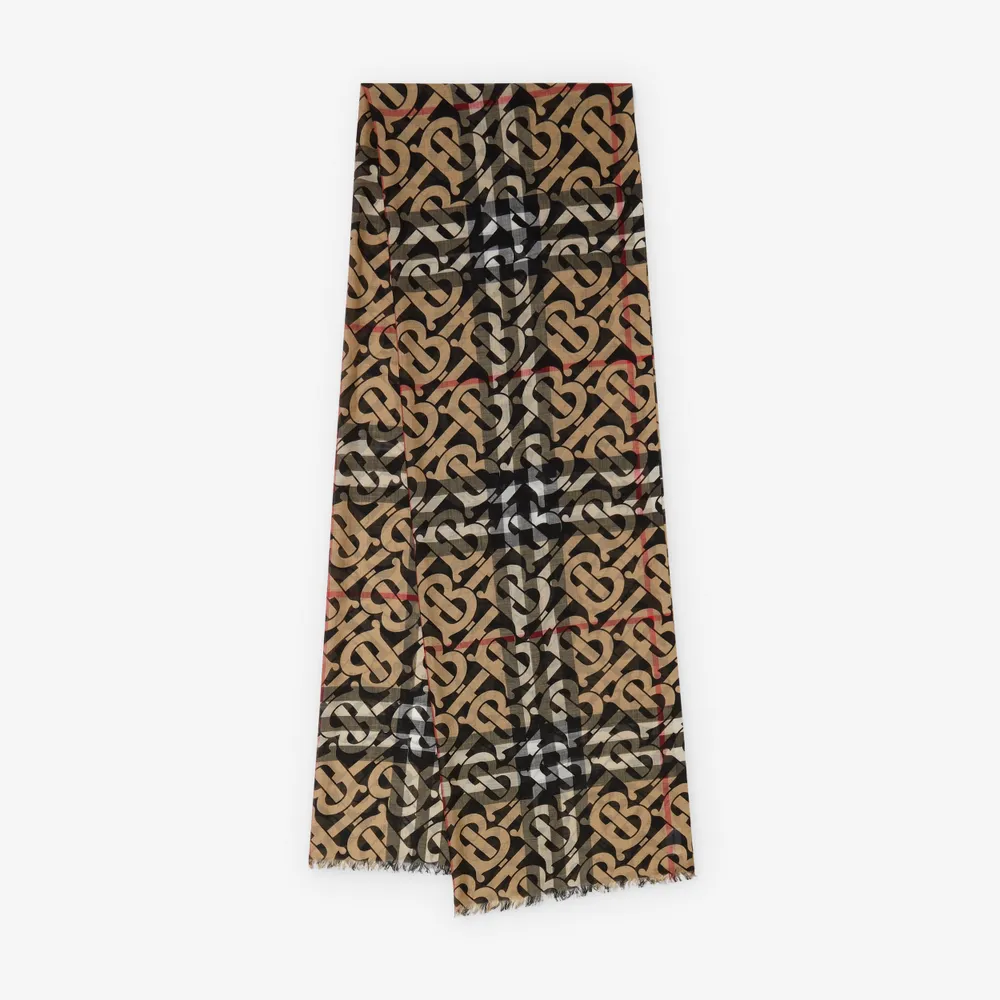 Burberry Monogram Leopard Print Wool & Silk Scarf In Archive Beige