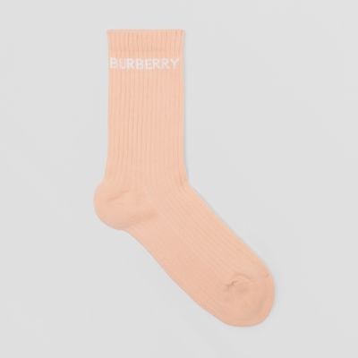 Logo Intarsia Technical Stretch Cotton Socks Pastel Peach | Burberry® Official