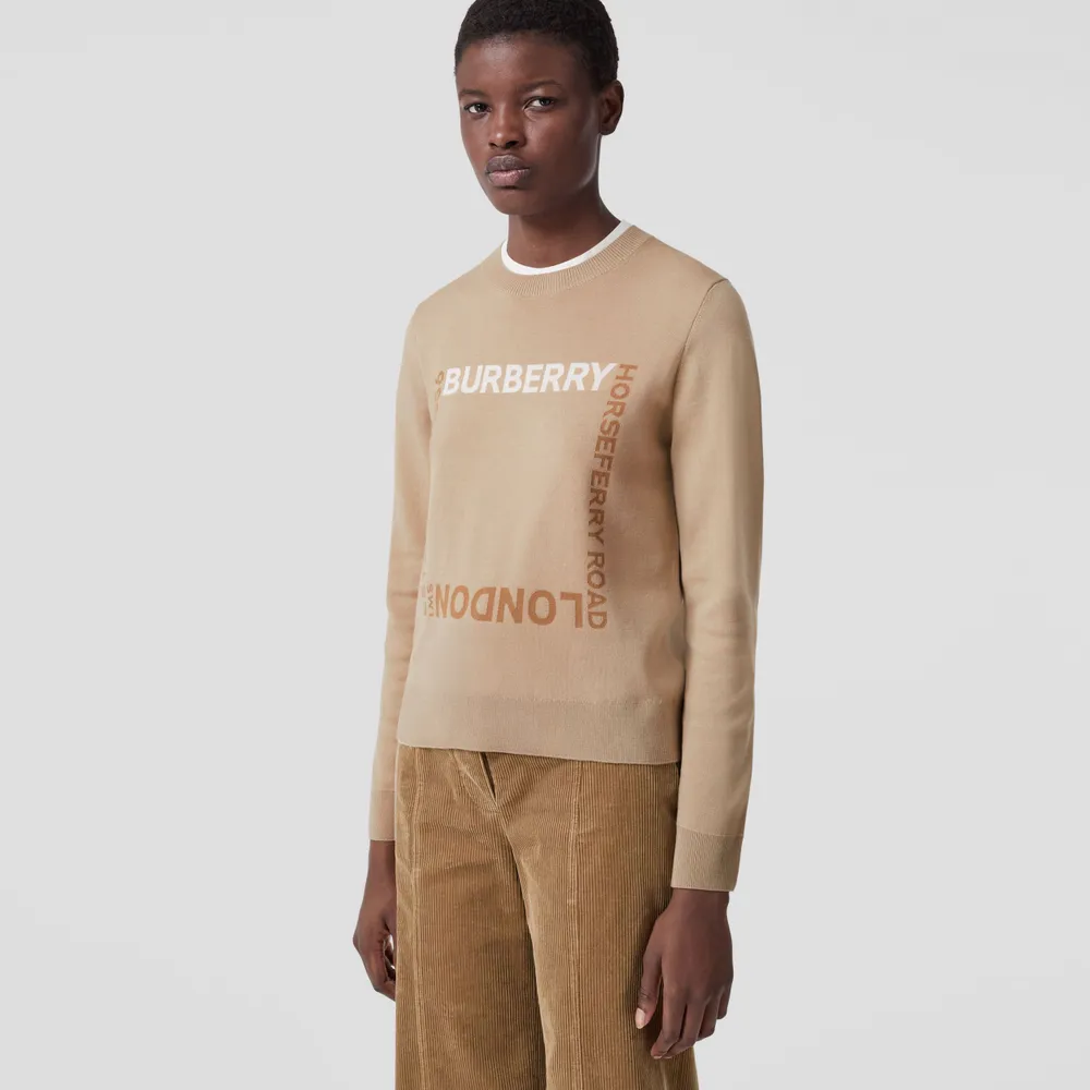 Burberry + Horseferry Square Wool Blend Jacquard Sweater Soft Fawn - Women  | Burberry® Official | Yorkdale Mall